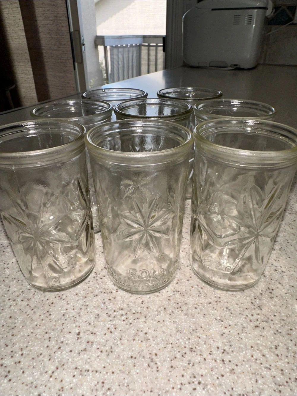 8 BALL Vintage Mid-Century Juice Glasses or Jelly Canning Jars Atomic Starburst